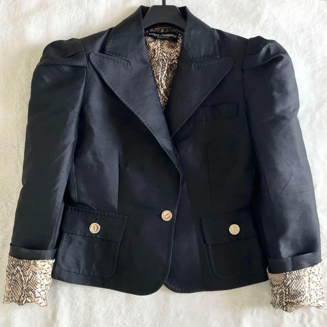 ドルチェアンドガッバーナ シルク ロゴボタン 豹柄テーラードジャケット 40 黒