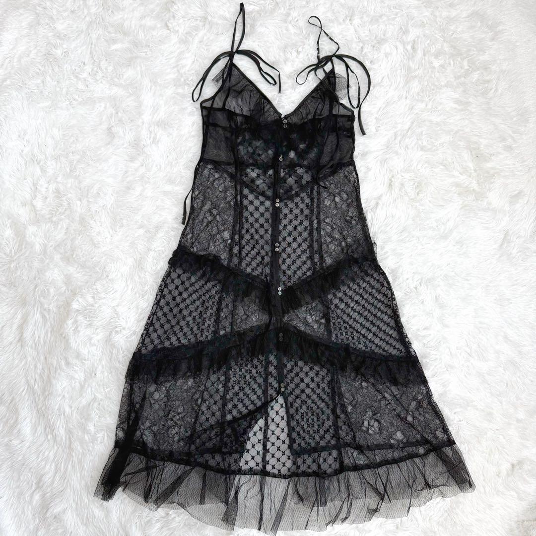 メゾンスペシャル ドッキングレースチュールフリルマキシドレス ブラック