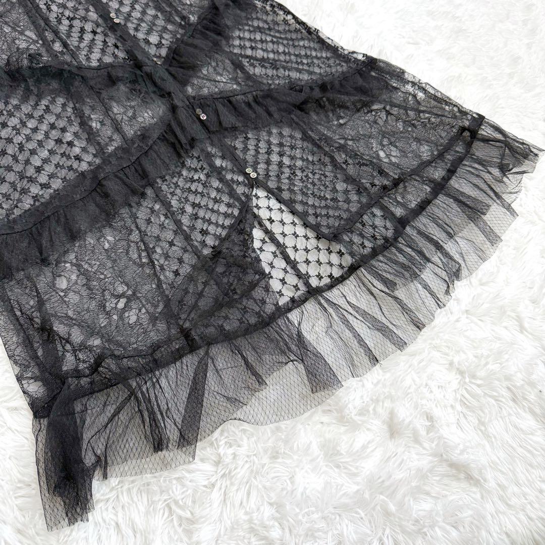 メゾンスペシャル ドッキングレースチュールフリルマキシドレス ブラック