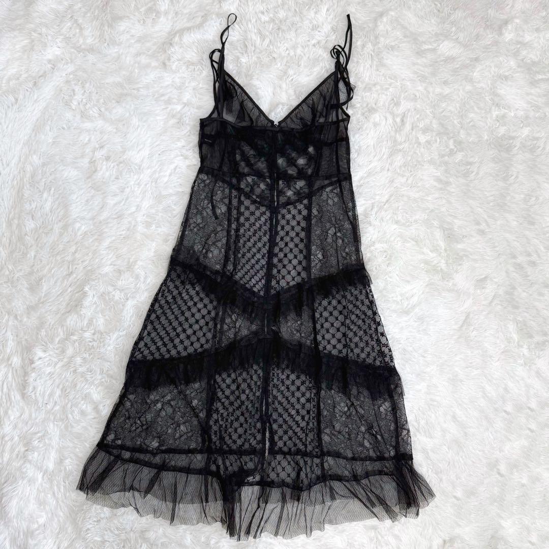 メゾンスペシャル ドッキングレースチュールフリルマキシドレス ブラック