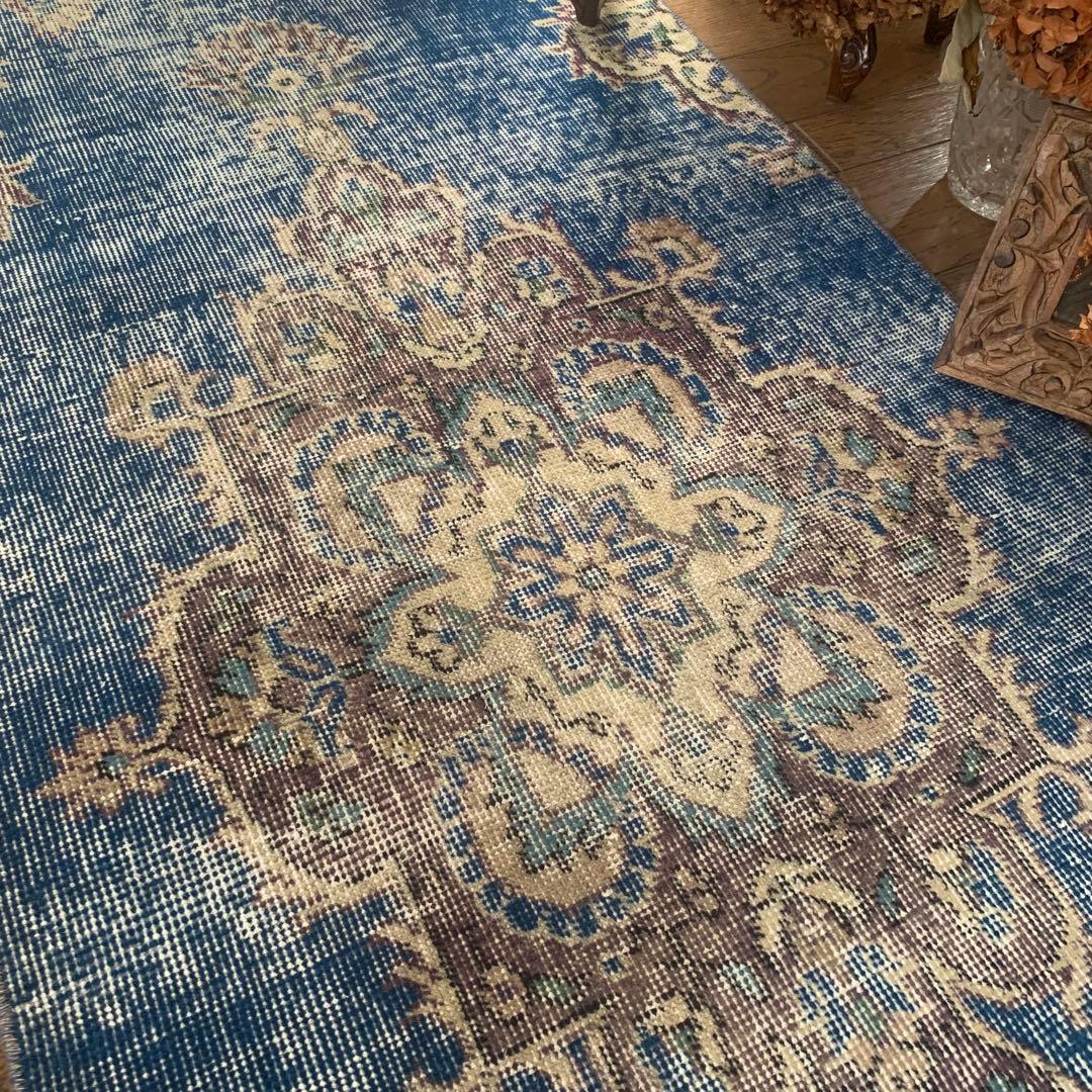 トルコヴィンテージラグ　ロングランナー　220×72.5 ネイビーブルー