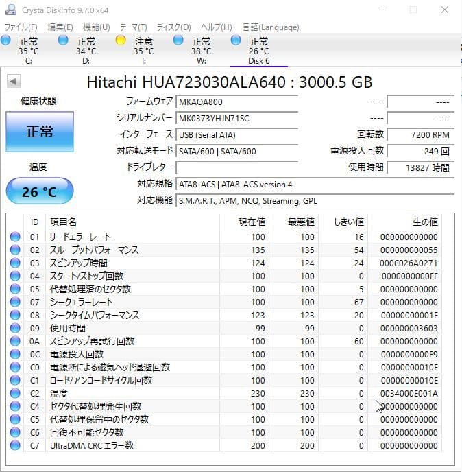 HITACHI HUA723030 エンタープライズ 3TB 内蔵HD 中古品