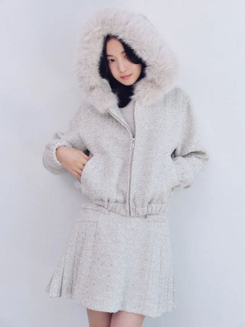 サイドプリーツツイードミニスカート