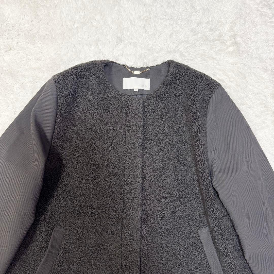 ★SALE★【自由区】24AWボアコンビ アウターノーカラージャケット40グレー