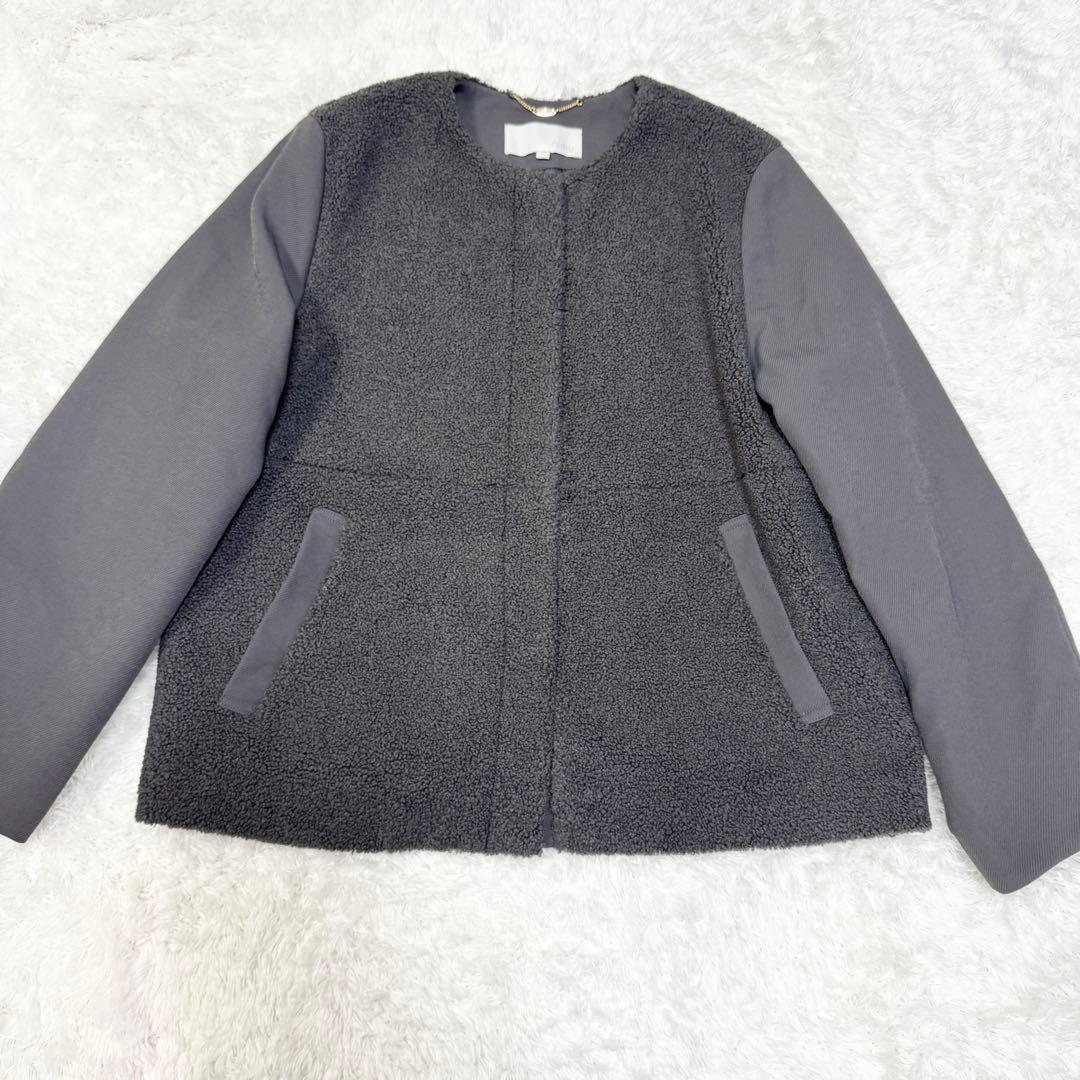 ★SALE★【自由区】24AWボアコンビ アウターノーカラージャケット40グレー