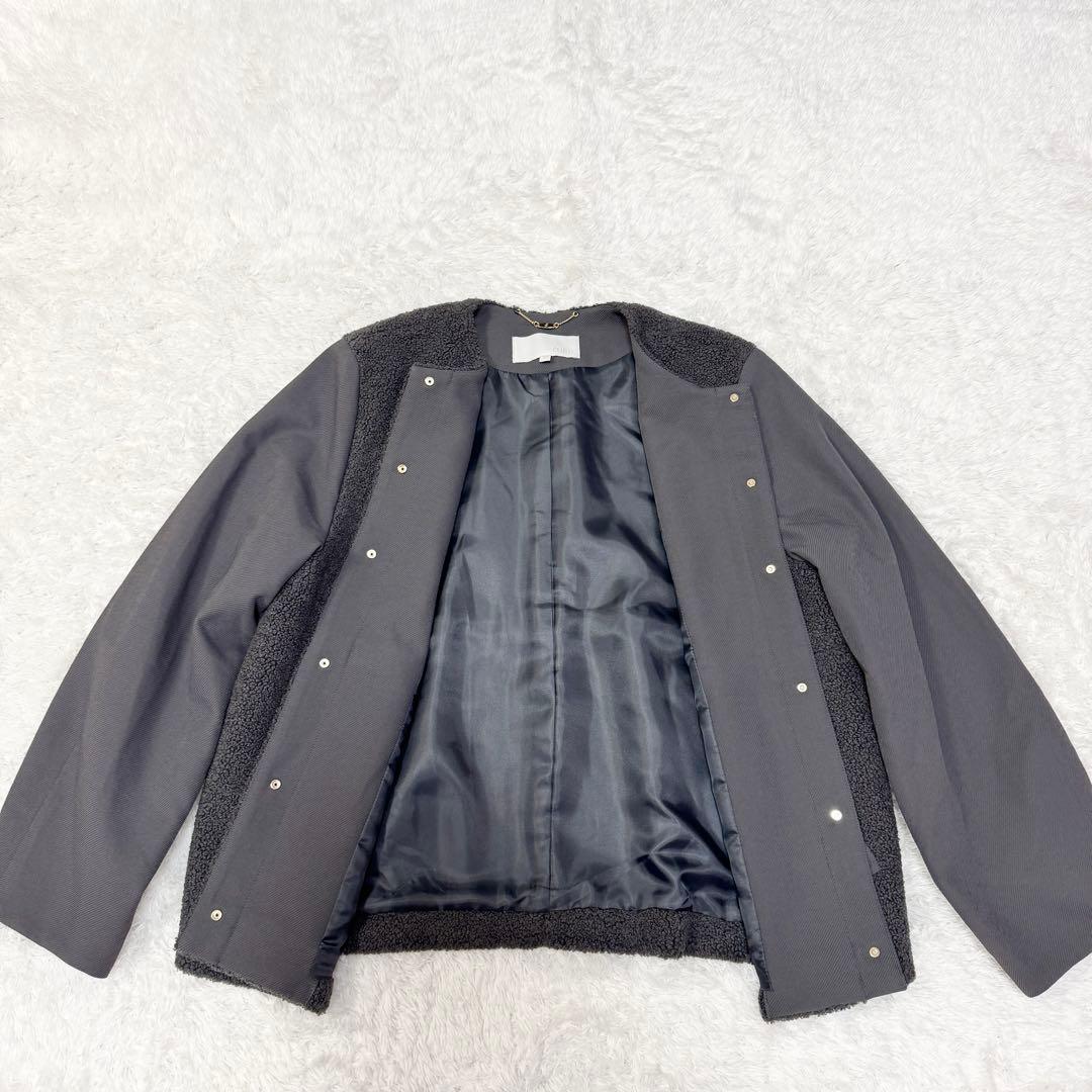 ★SALE★【自由区】24AWボアコンビ アウターノーカラージャケット40グレー