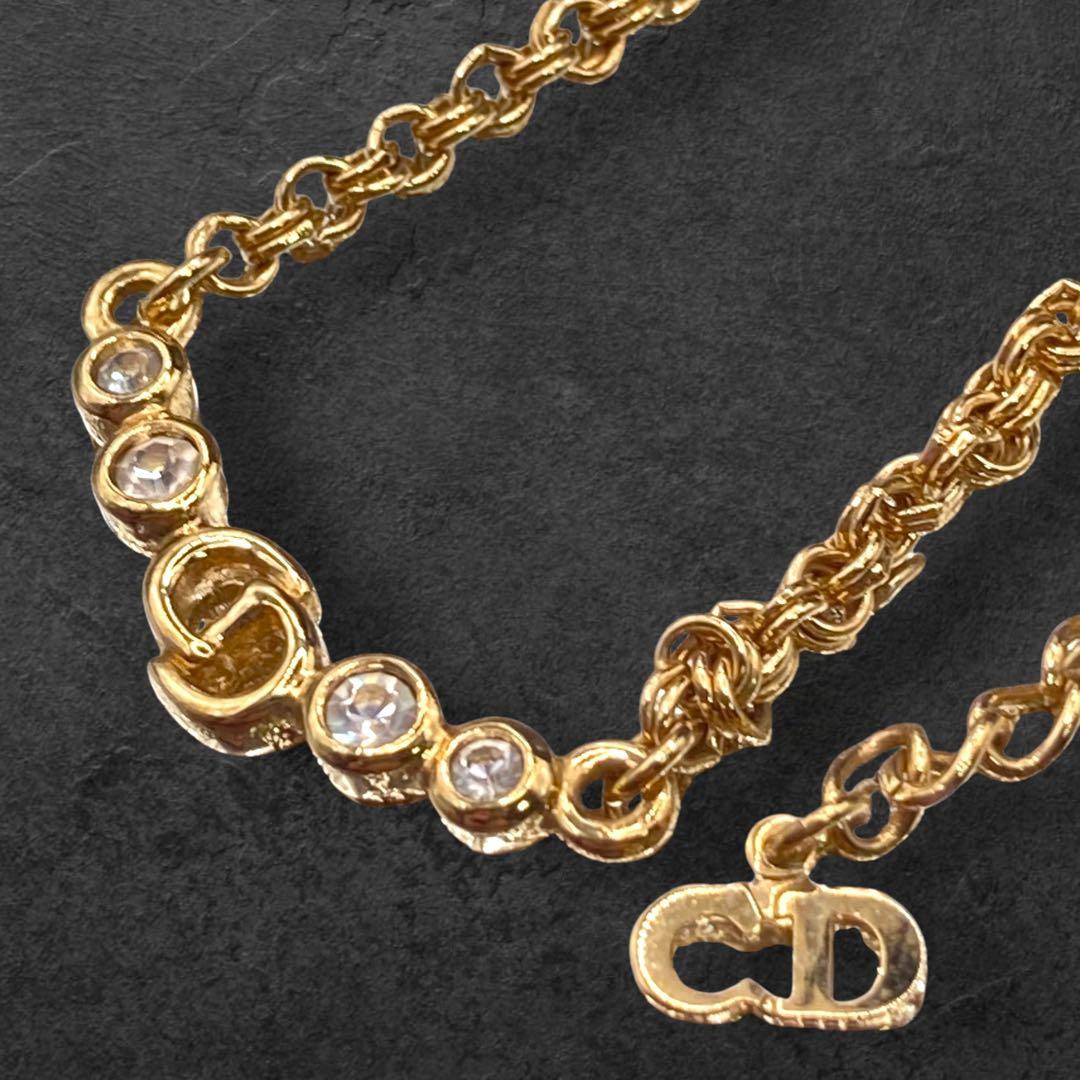 ヴィンテージ Dior CDロゴ ストーン ネックレス43cm 332