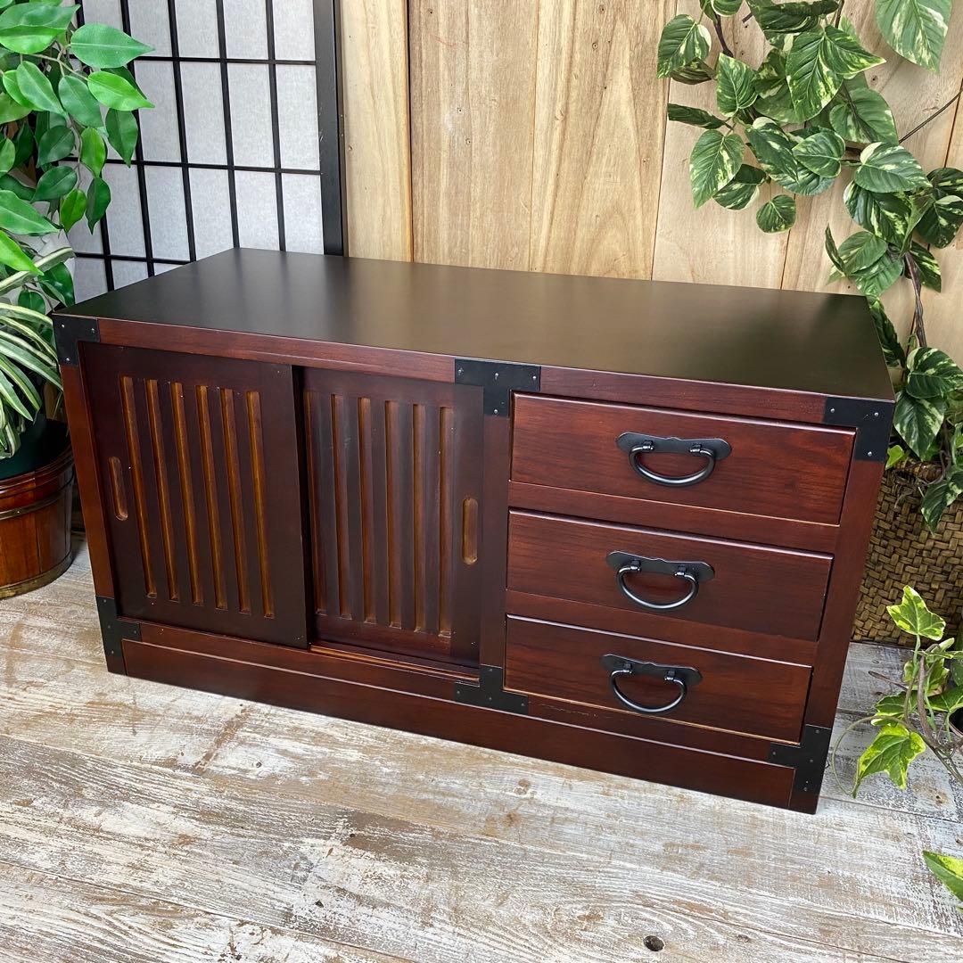 民芸家具木製桐材総桐天然無垢和チェスト横長テレビ台サイドボード飾り棚収納タンス