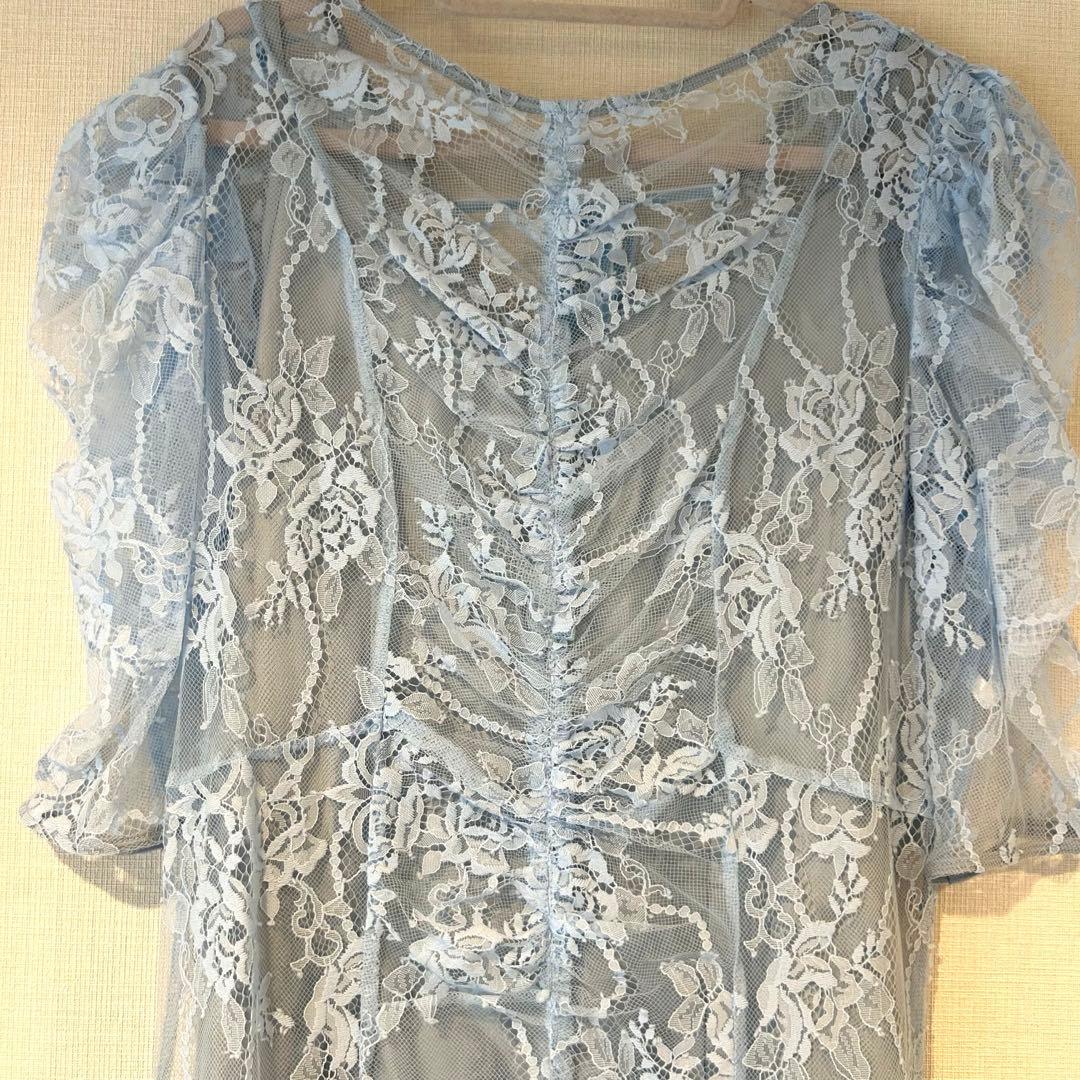 SNIDEL パフレースドレス ライトブルー