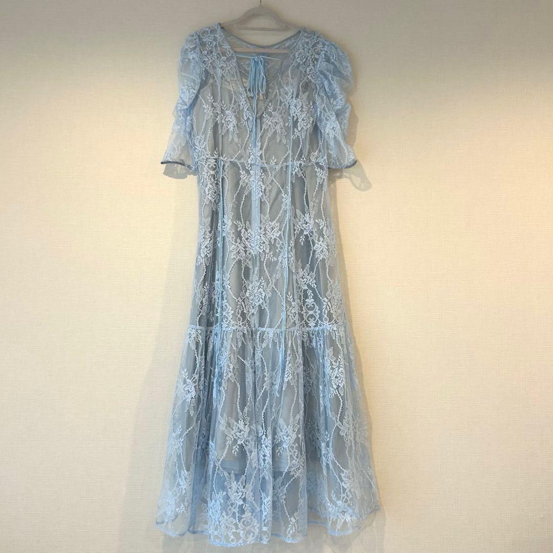 SNIDEL パフレースドレス ライトブルー