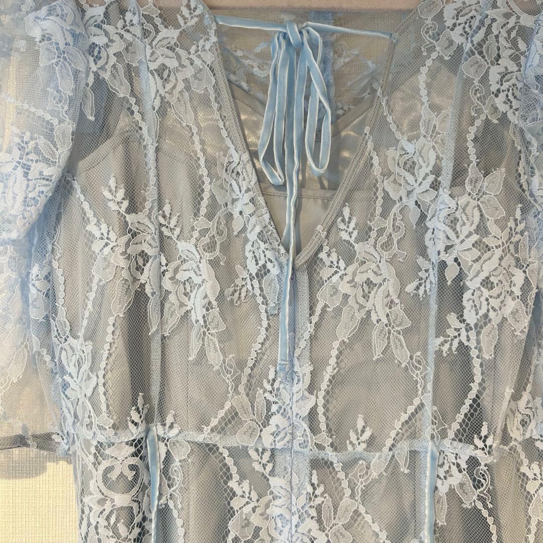 SNIDEL パフレースドレス ライトブルー