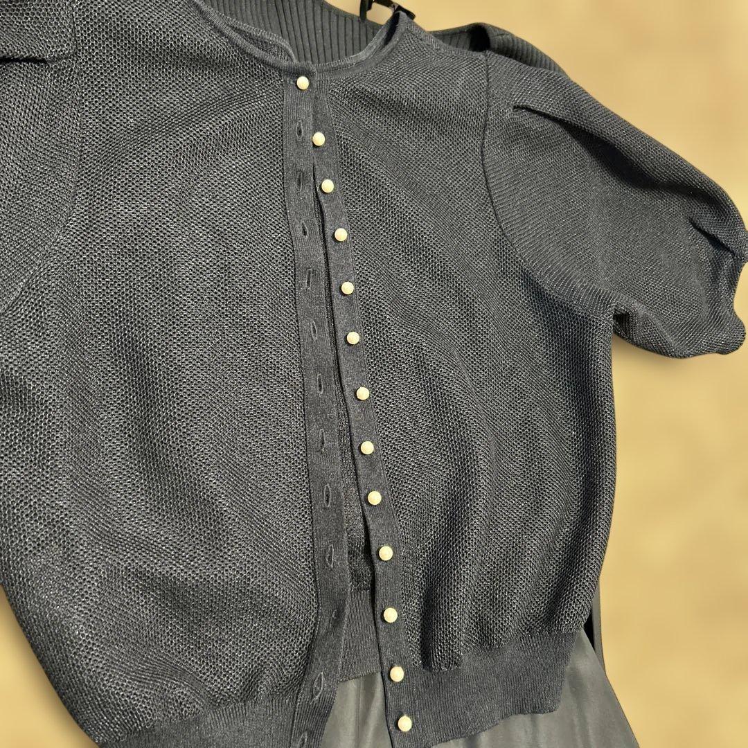 theoryダークネイビー パーティードレスとバルーンカーディガンセット