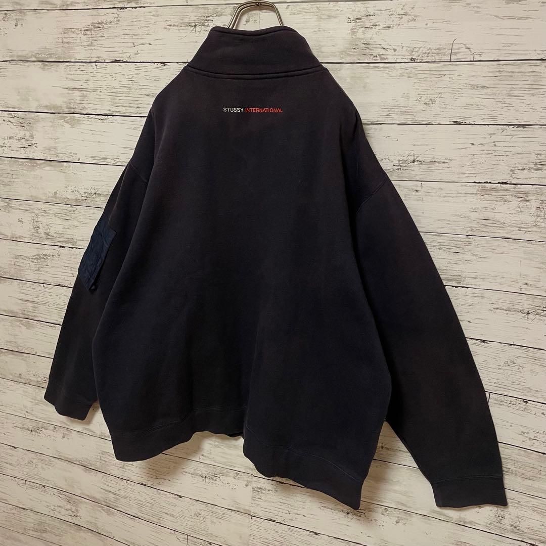 868【人気Lサイズ】ステューシー♤刺繍ロゴ90s 紺タグ　フルジップスウェット