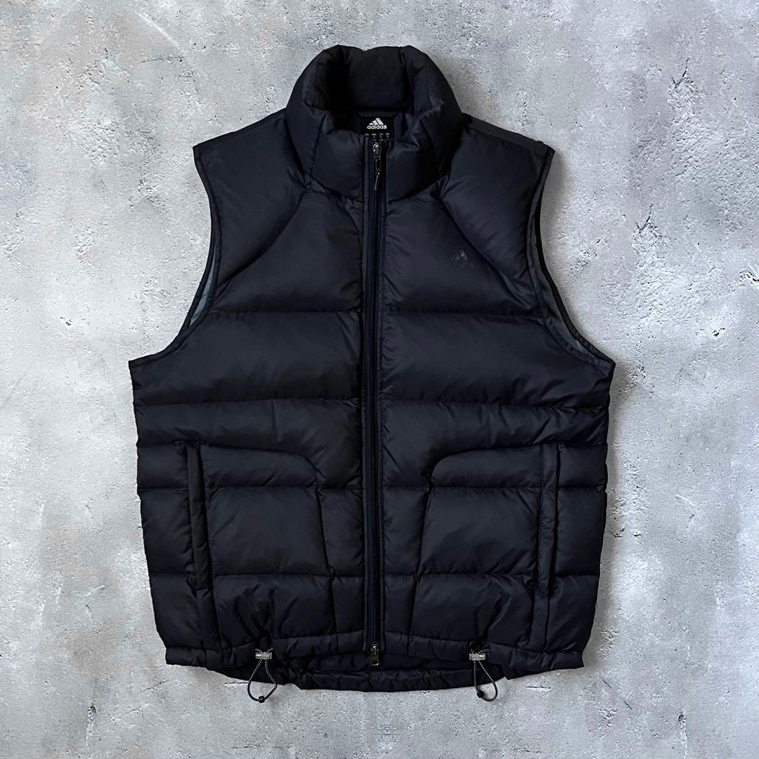 adidas 00s ダウンベスト オールブラック ドローコード Y2K テック