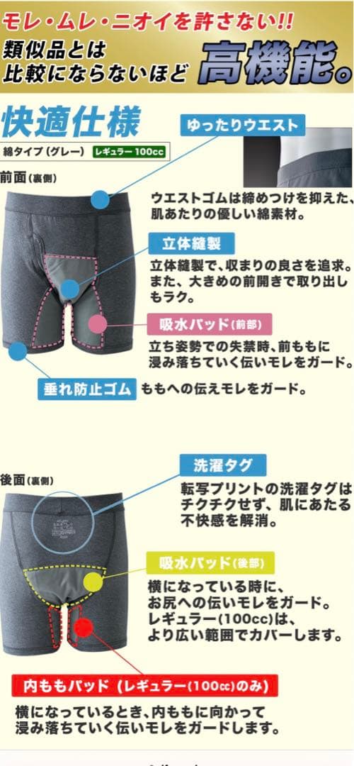 尿漏れパンツ　100cc ボクサーパンツ