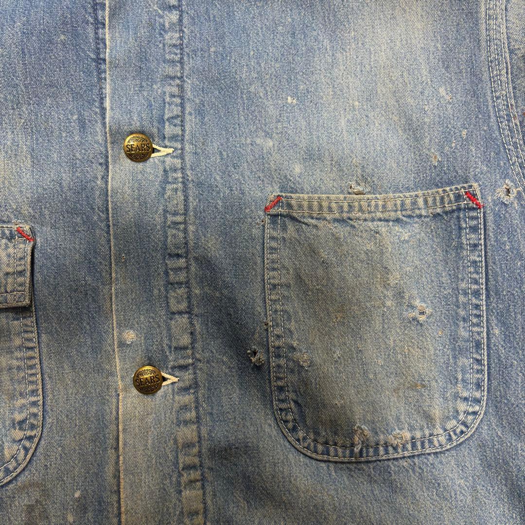 70s Sears Work デニムカバーオール　ヴィンテージ　フェード　古着