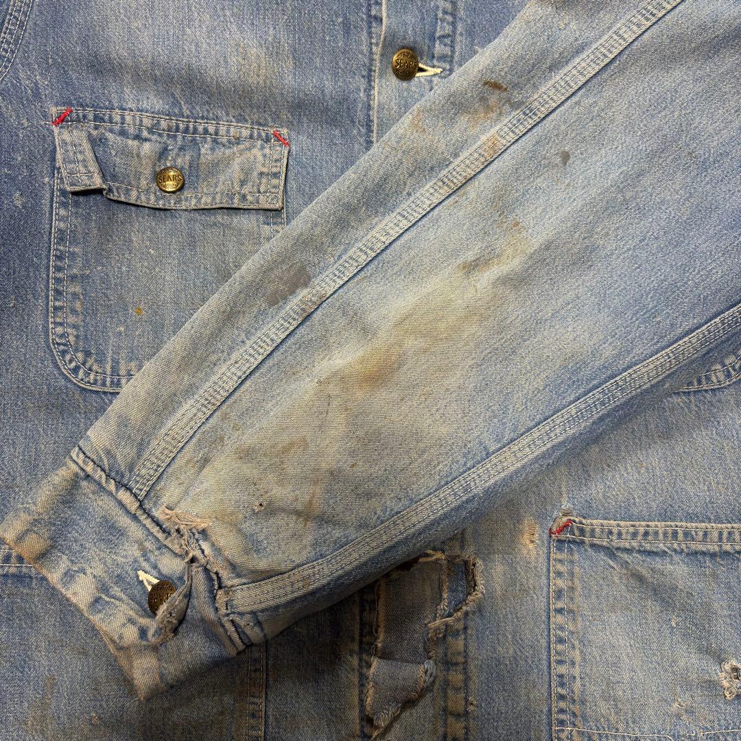 70s Sears Work デニムカバーオール　ヴィンテージ　フェード　古着