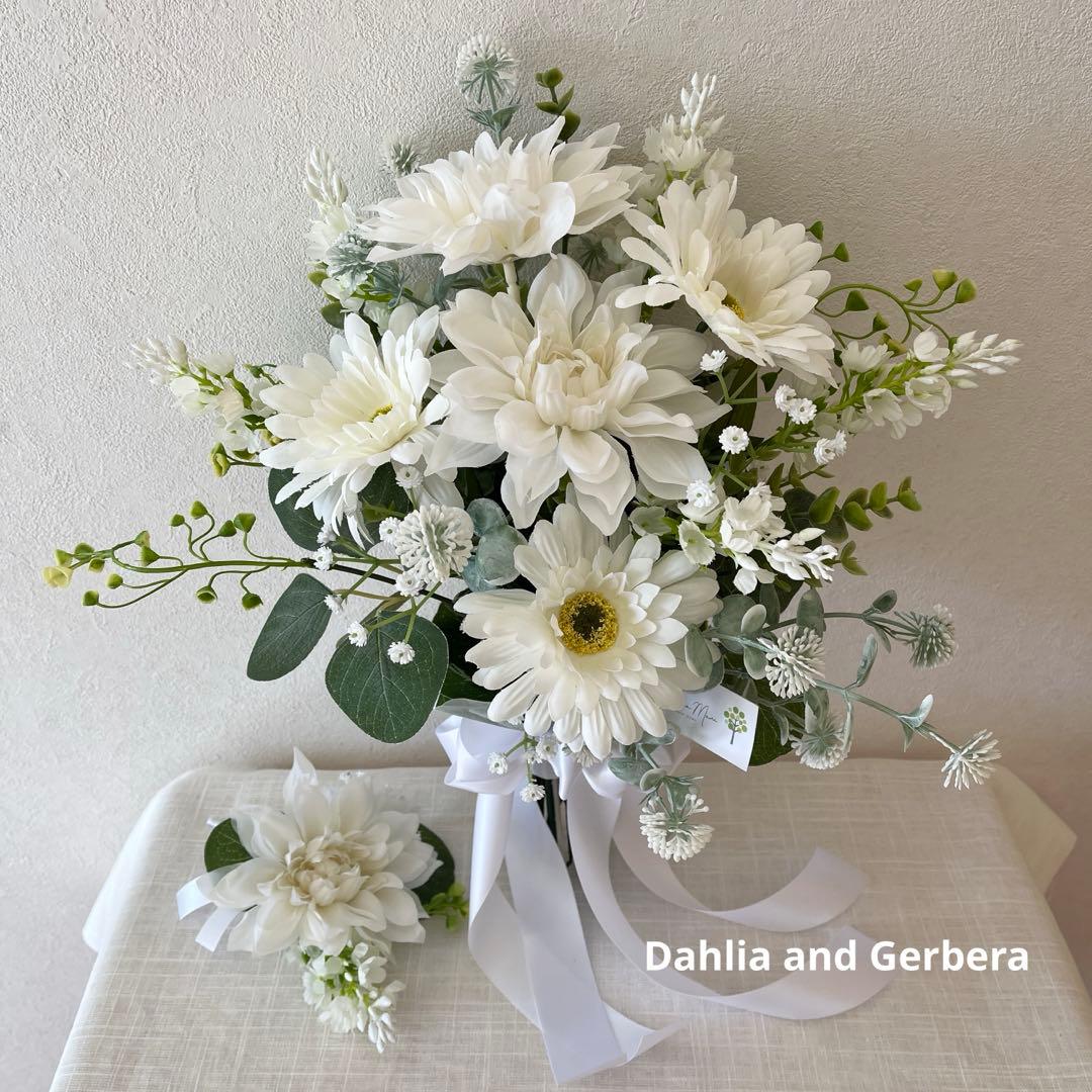 ウェディングブーケとブートニアのセット♡ダリアブーケ♡ガーベラブーケ♡前撮り♡