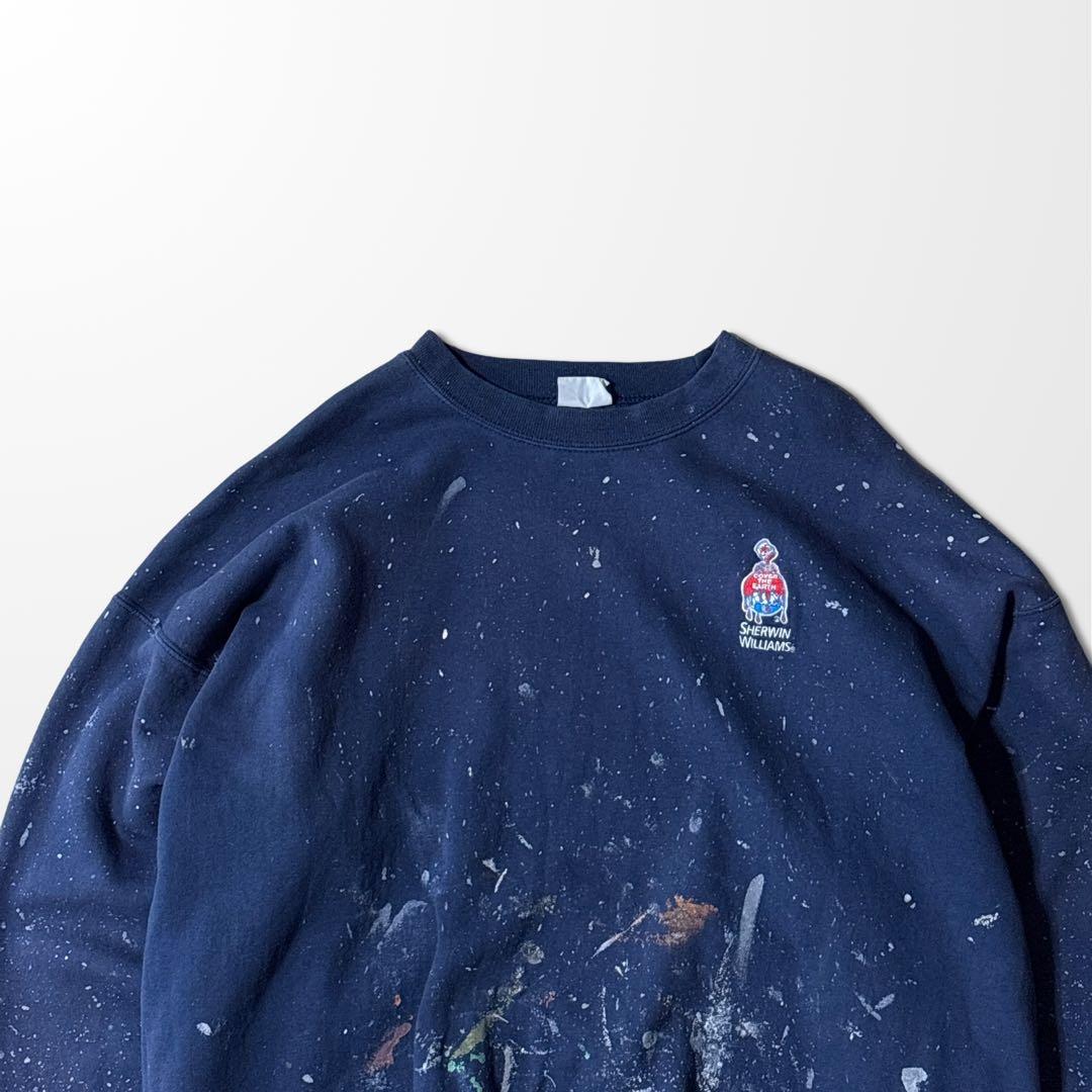 ペンキ フェード スウェット ネイビー XL 紺 古着　ペイント　ボロ　ワーク