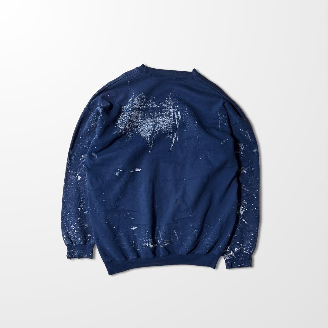 ペンキ フェード スウェット ネイビー XL 紺 古着　ペイント　ボロ　ワーク