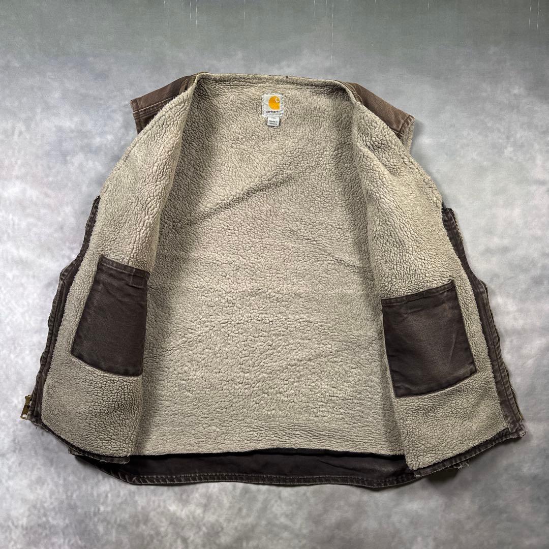 Carhartt古着00sダック地ボアベストV26DKBブラウンフェード T03