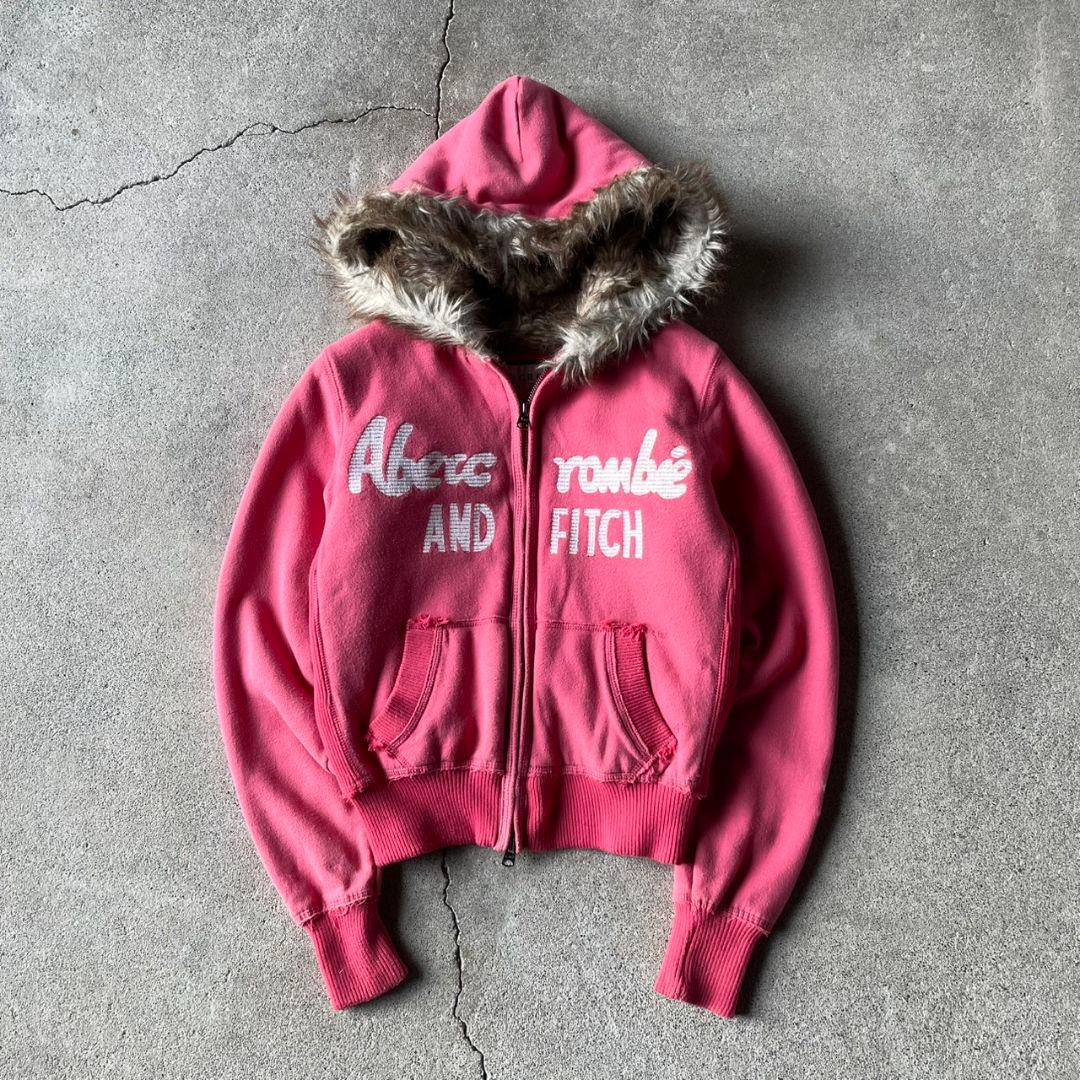 トップス 00s A&F fur double zip up hoodie archive