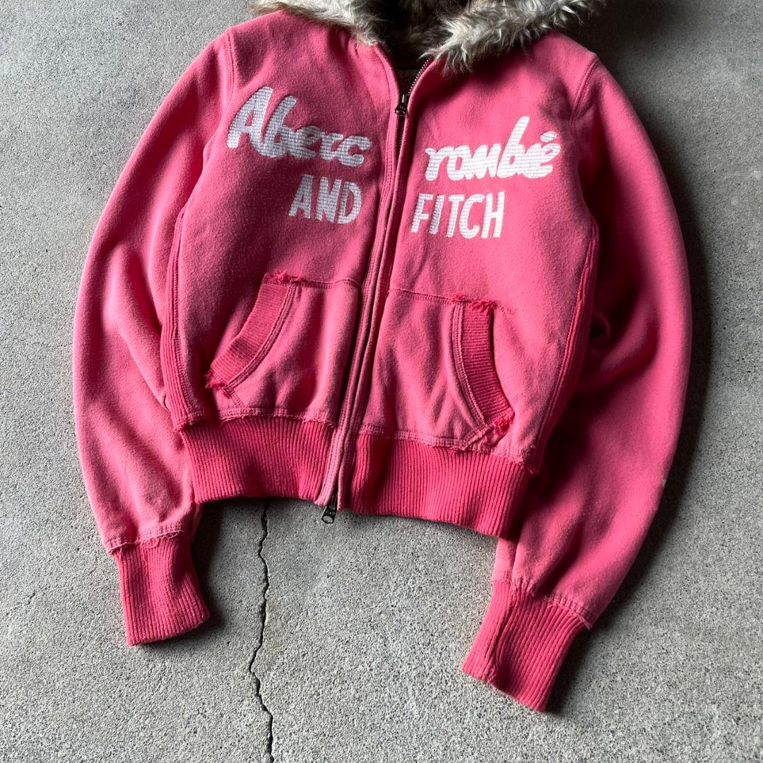 トップス 00s A&F fur double zip up hoodie archive