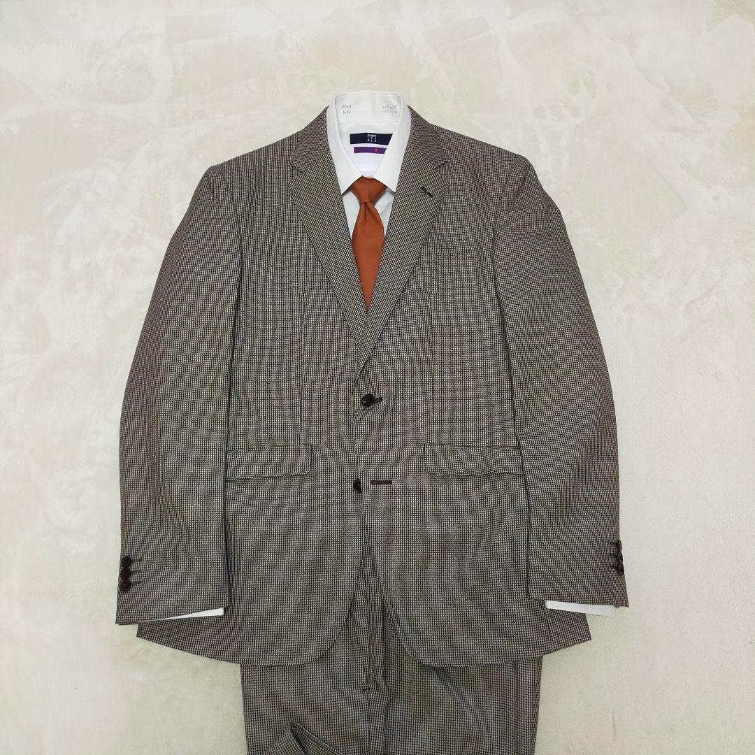 美品　SUIT SELECT　AB6　千鳥格子柄　起毛ウール　2つ釦スーツ