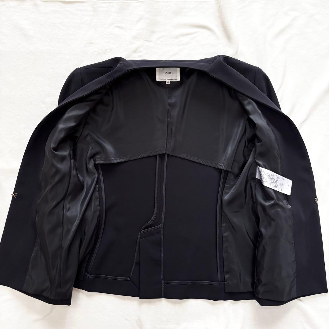 極美品☆23区 トリアセダブルジョーゼット　Vネック ジャケット　ノーカラー　M