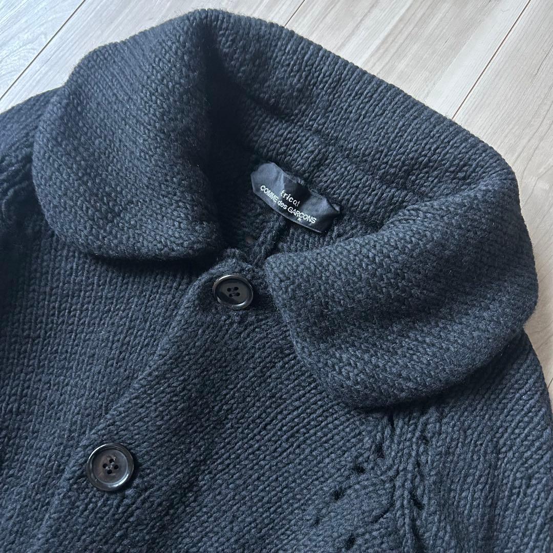 トリココムデギャルソン 丸襟 ニットジャケット 肉厚 ウール 黒 AD2006