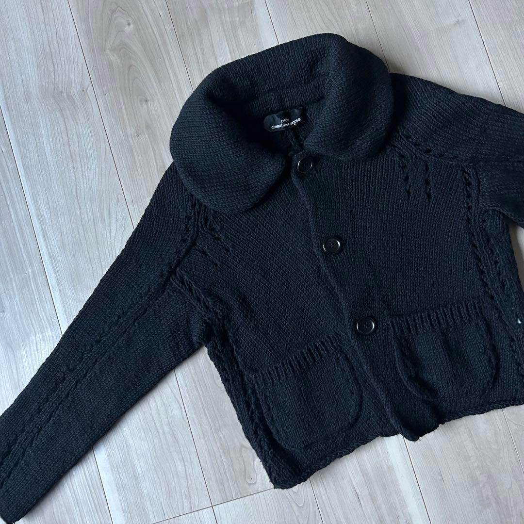 トリココムデギャルソン 丸襟 ニットジャケット 肉厚 ウール 黒 AD2006