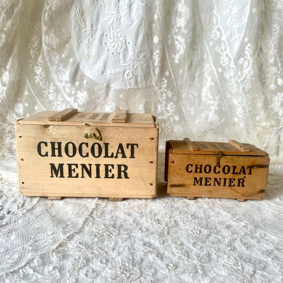 ショコラムニエ　ウッドコンテナ大　木箱　フランスアンティークCHOCOLAT