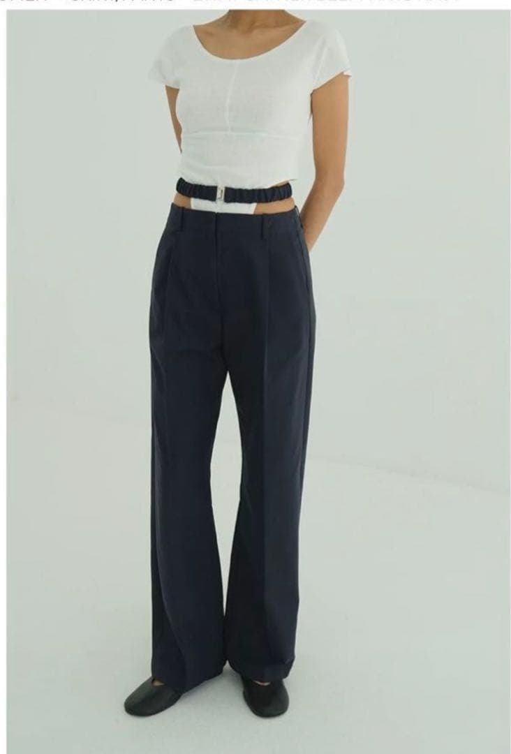 2WAY GATHER BELT PANTS ネイビー