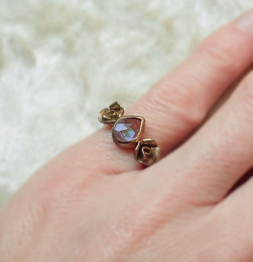 ハンドメイド ローズモチーフ　ピンキーリング