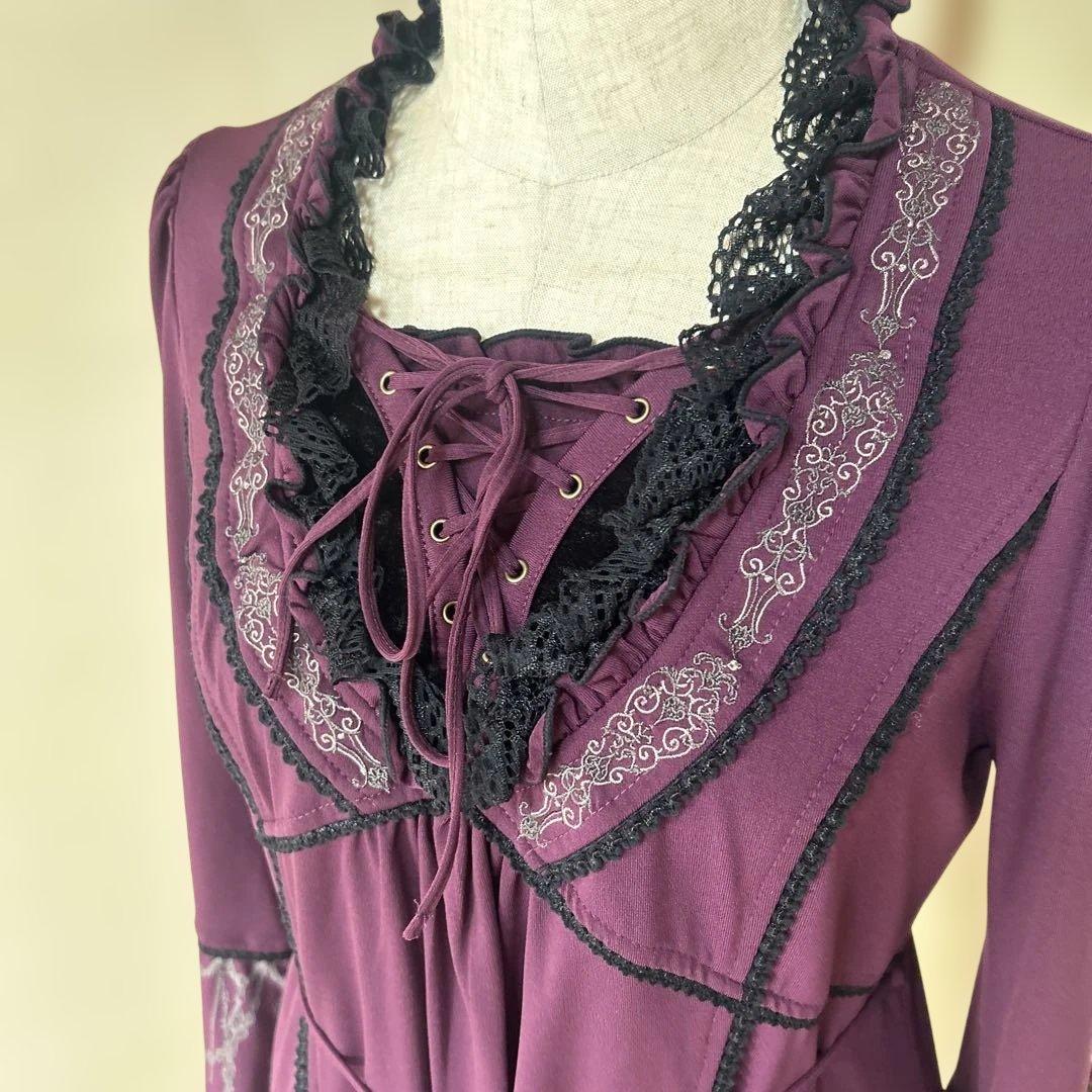 OZZ ONESTE パープル レースアップひざ丈ワンピース［商品番号3］