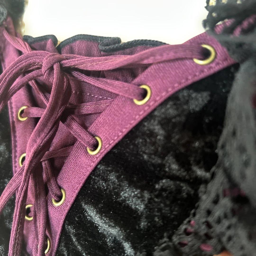 OZZ ONESTE パープル レースアップひざ丈ワンピース［商品番号3］