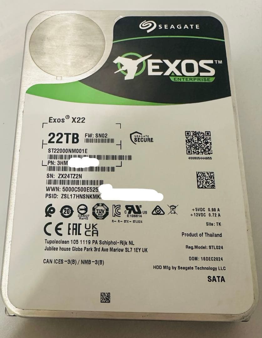 外付けハードディスク・ドライブ Seagate Exos X22 22TB HDD