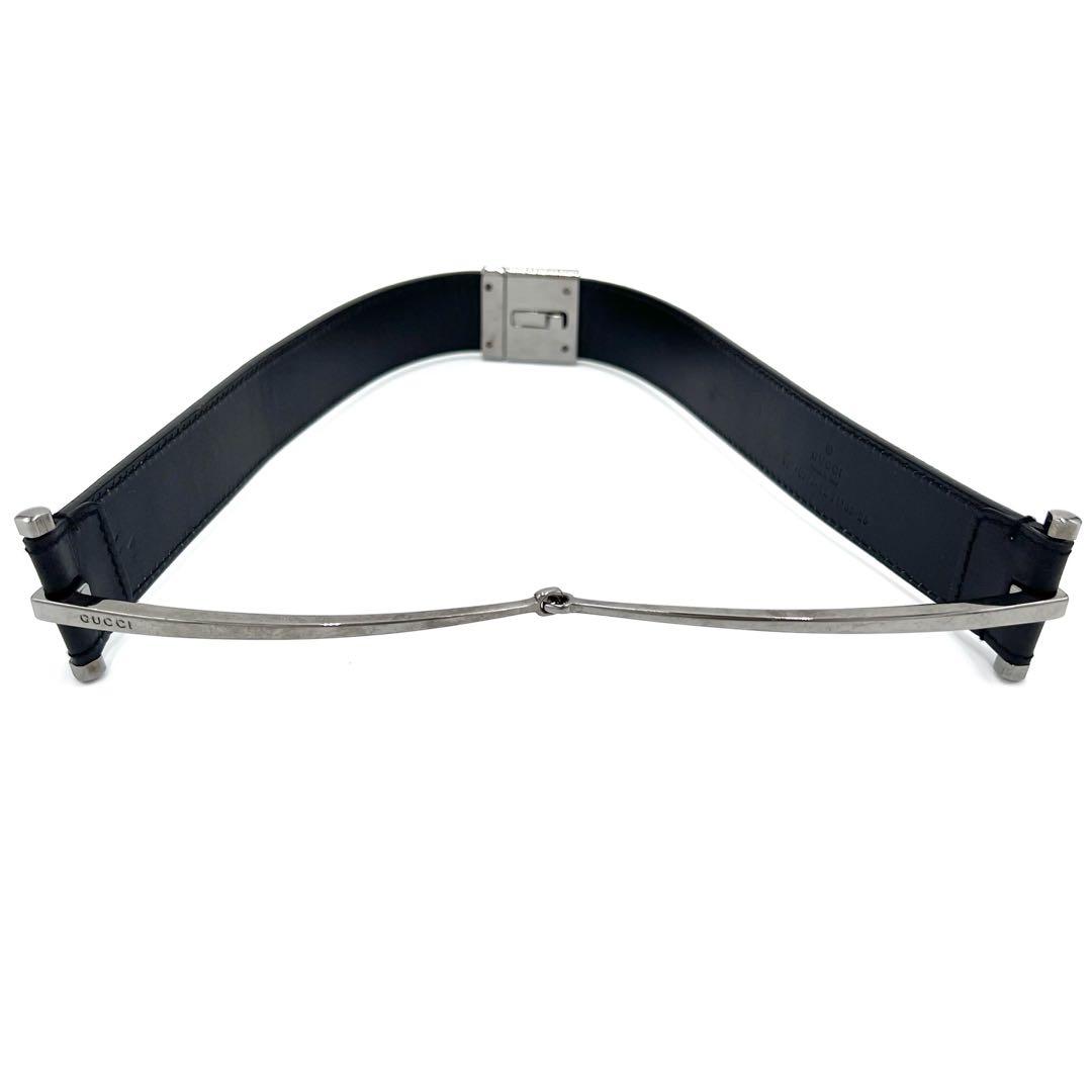 【美品】GUCCI　ベルト　ホースビット　シルバー金具　レザー　ロゴ　ブラック