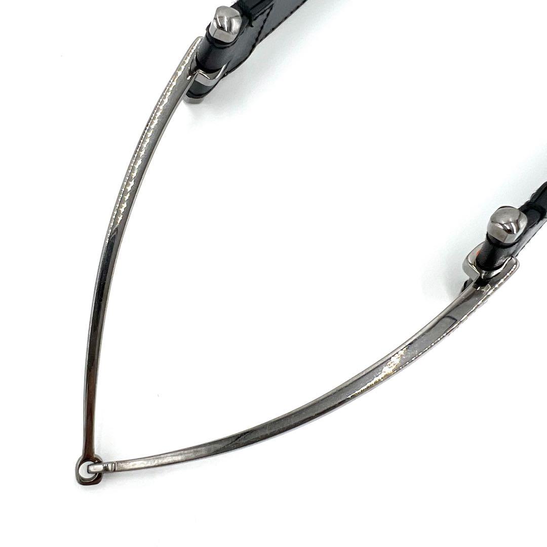 【美品】GUCCI　ベルト　ホースビット　シルバー金具　レザー　ロゴ　ブラック