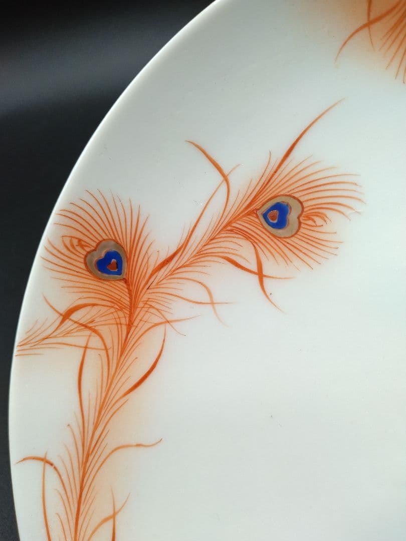 カ*み様 源六焼 赤絵 金彩 孔雀文 六寸皿 五枚 明治末~大正期 源六製 古伊