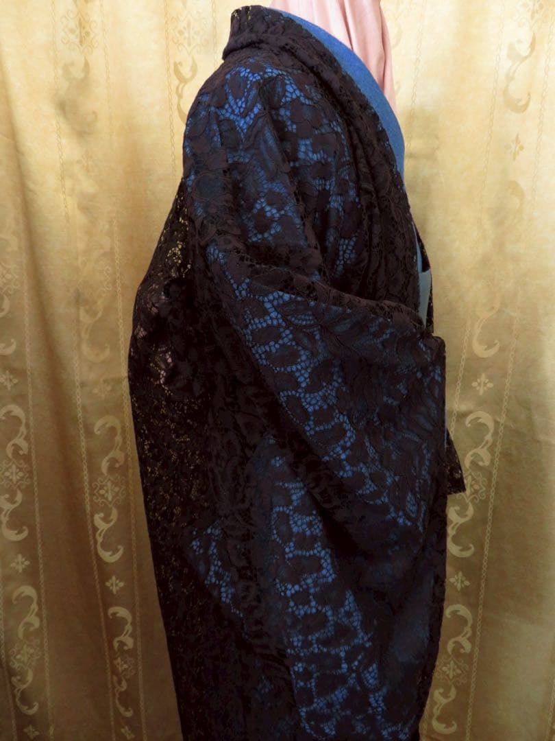 カ*マ様 お値下げしました。日本製レースが美しい黒の長羽織　オートクチュールデザ