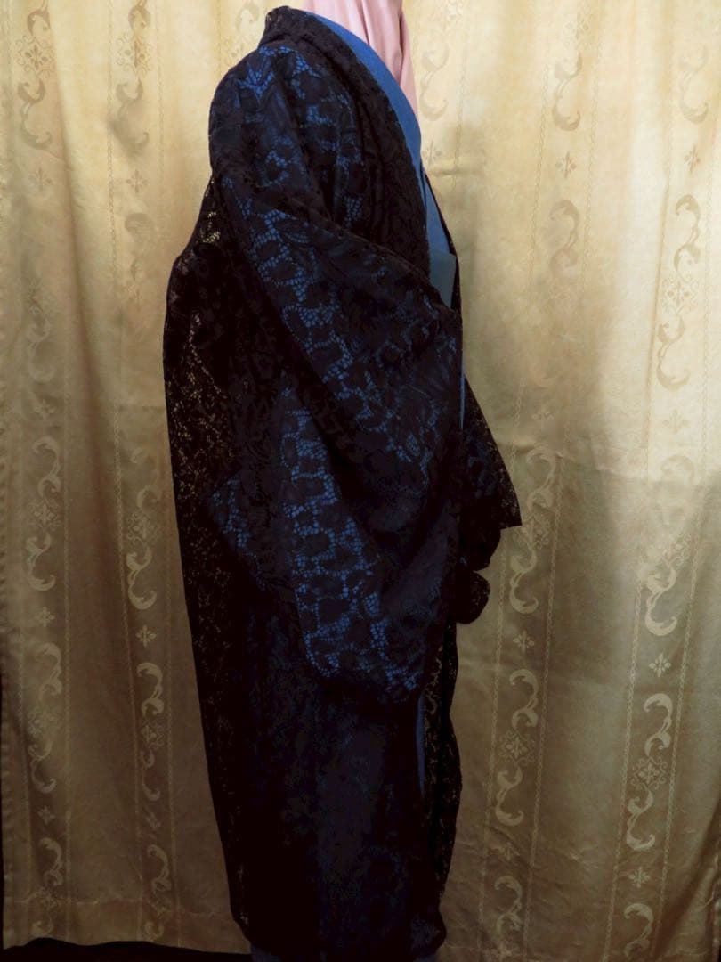 カ*マ様 お値下げしました。日本製レースが美しい黒の長羽織　オートクチュールデザ