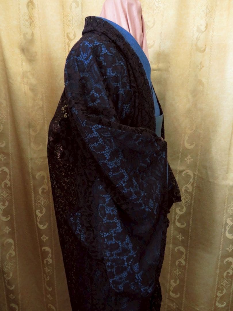 カ*マ様 お値下げしました。日本製レースが美しい黒の長羽織　オートクチュールデザ