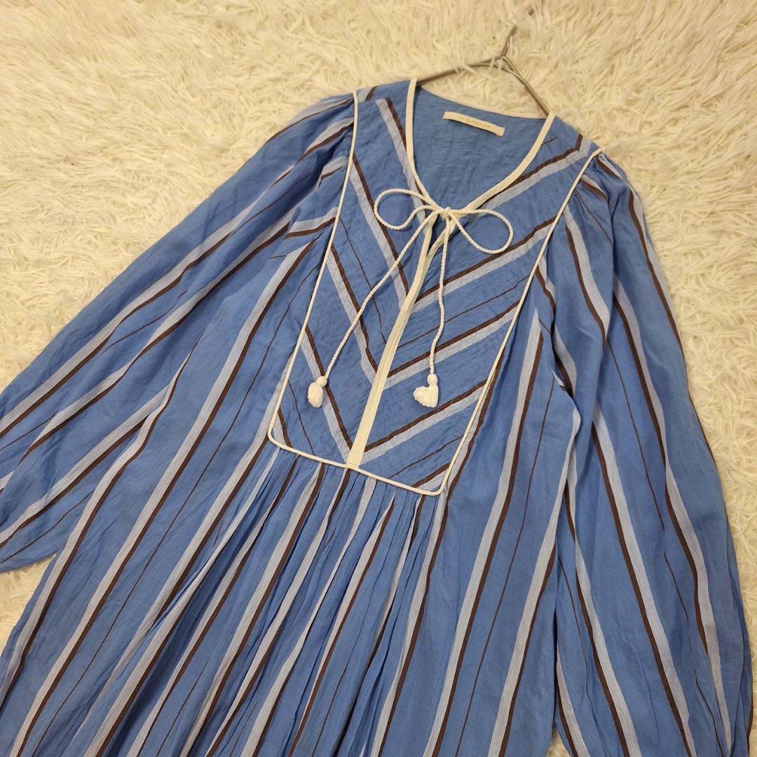 美品✨ヌキテパ コットンボイルストライプドレス ブルー 2023年 完売品