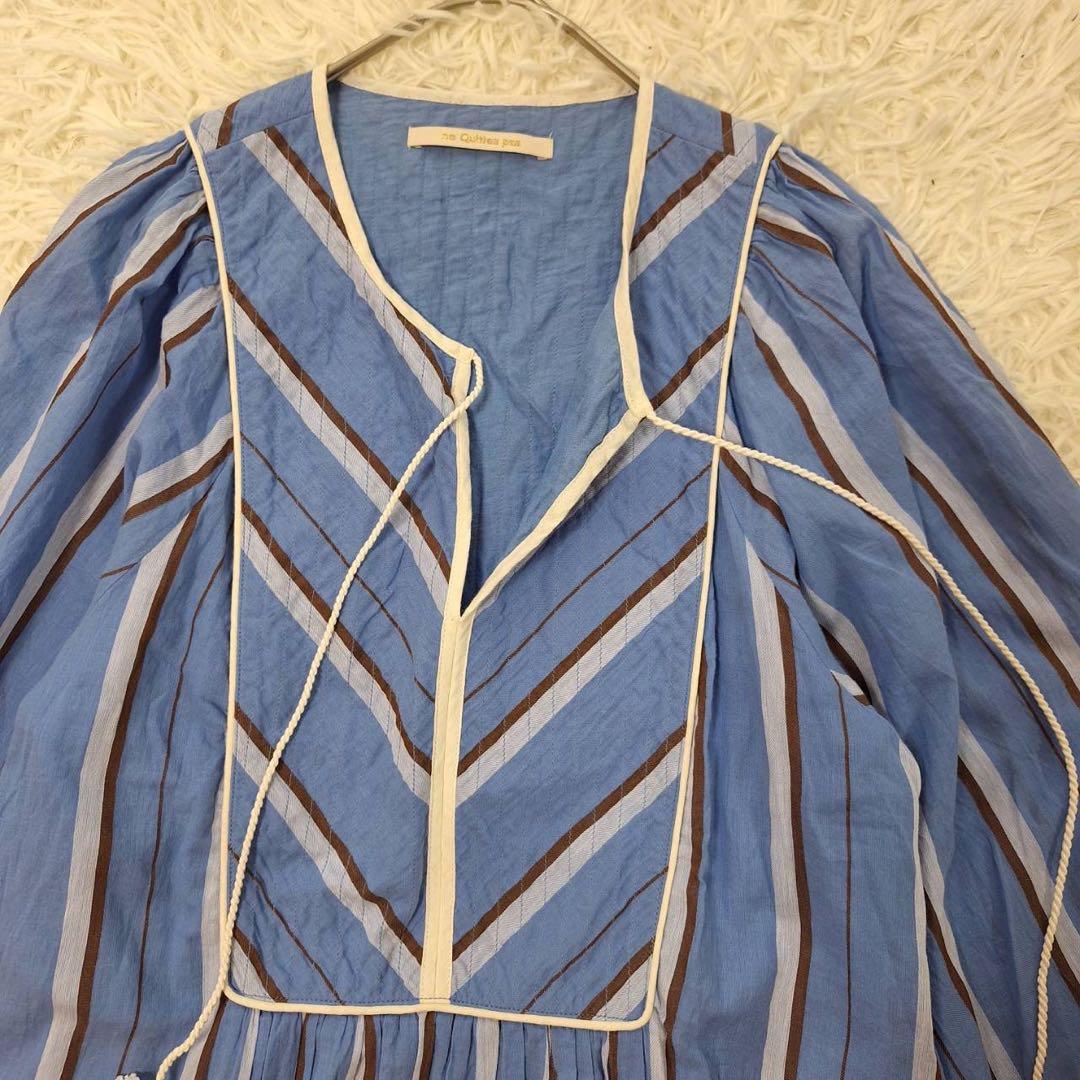 美品✨ヌキテパ コットンボイルストライプドレス ブルー 2023年 完売品