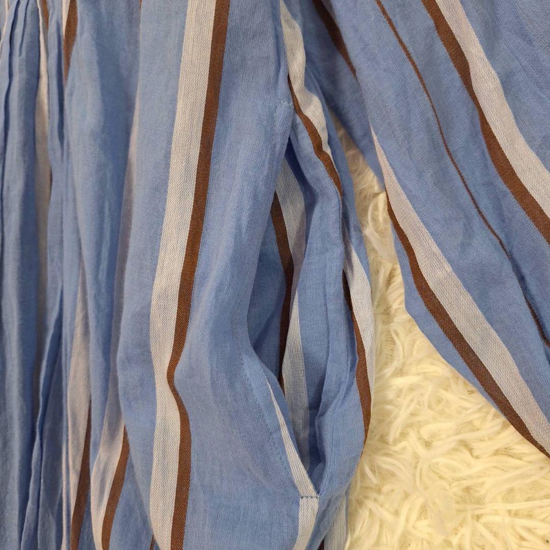 美品✨ヌキテパ コットンボイルストライプドレス ブルー 2023年 完売品