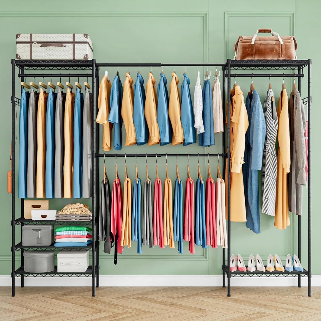PASRLD ハンガーラック 幅調整可 伸縮式ワードローブ メタルラック