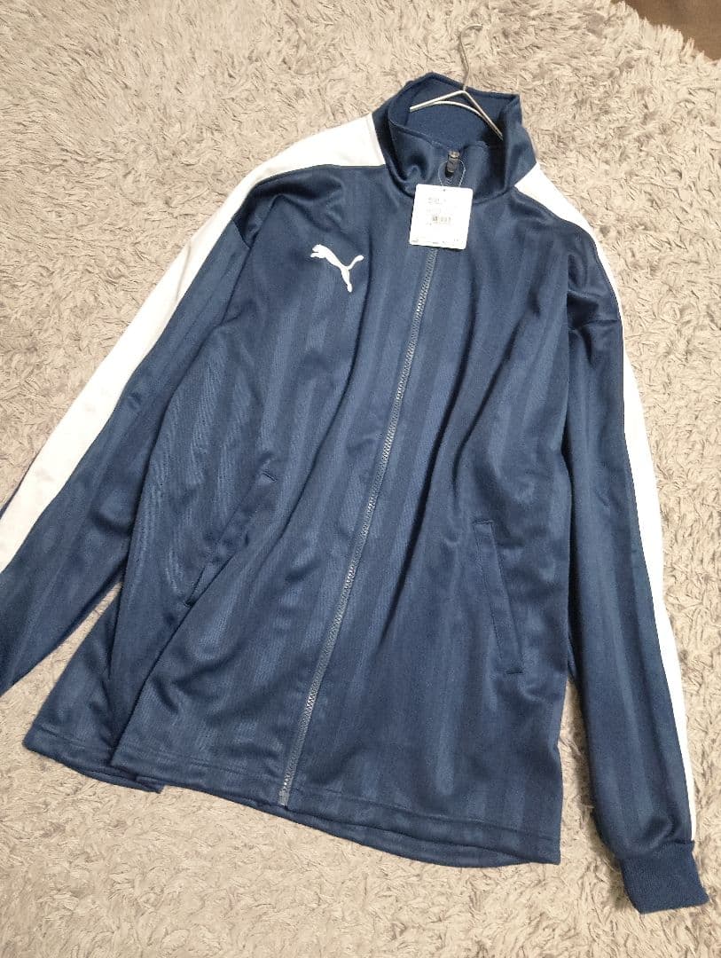 新品PUMAトラックジャケットパンツジャージ刺繍ロゴ 紺✕白Ｌ〜O日本製