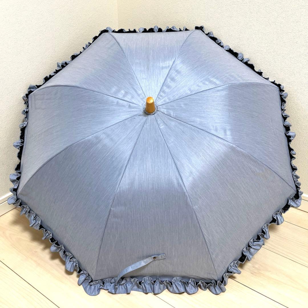 サンバリア100 長傘　Sサイズ　フリル　ブルー