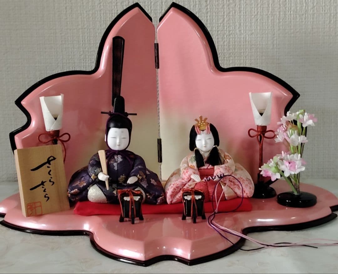 「さくらさくら 」コンパクト 小さな 木目込み親王飾り　雛人形 　一秀作　雛祭り